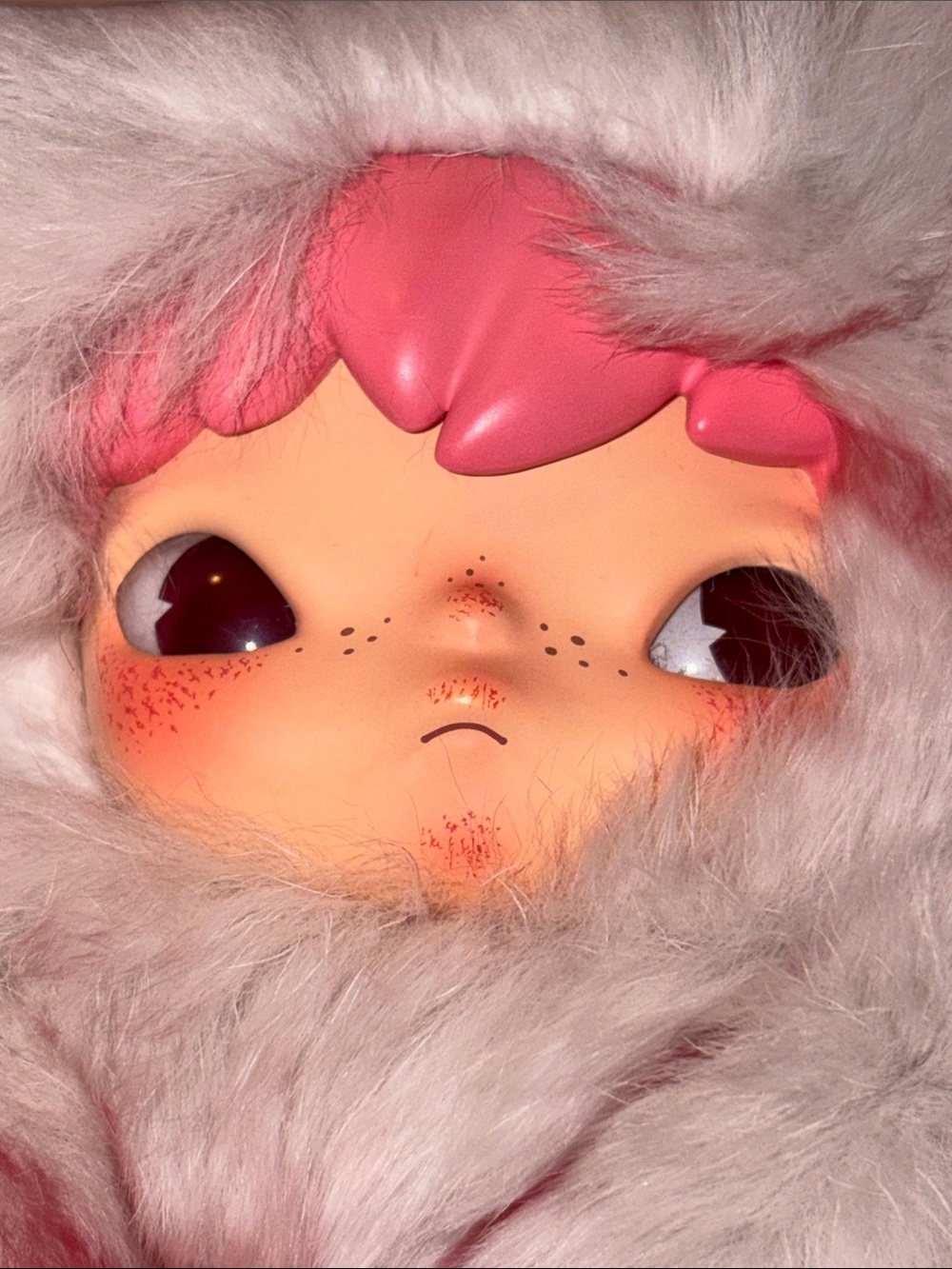 Real Fur Custom Hirono - Pink and White Leopard Plush Pendant - Picture 5 of 5
